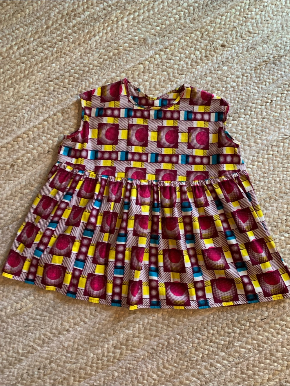 Girls' Crisp Cotton Multicolor Geometric Print Dress
